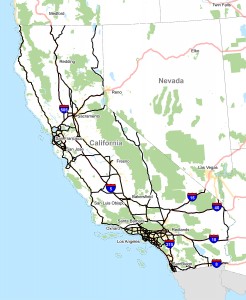 HD map of California and Nevada for autonomous cars