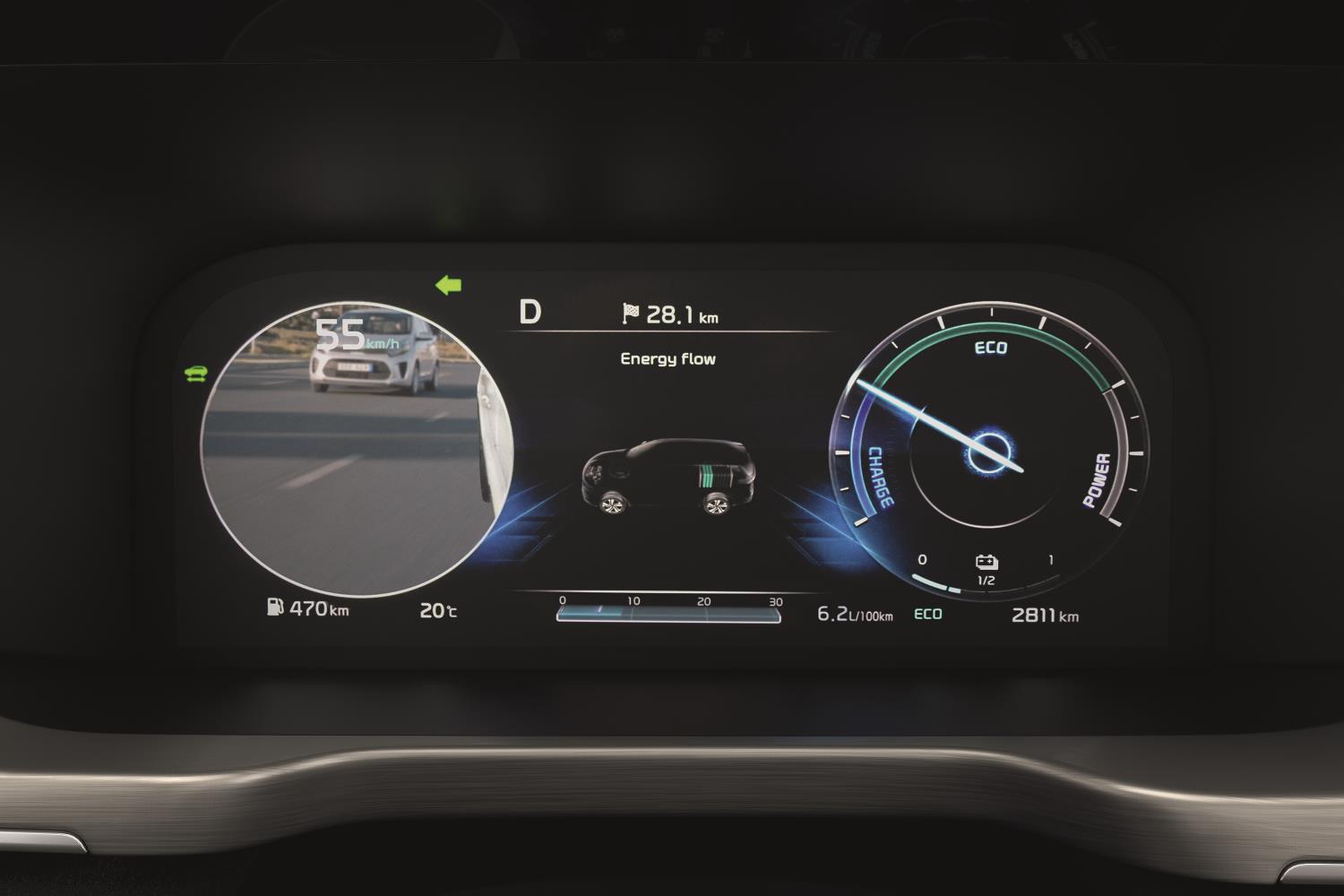 Kia Sorento dashboard with blind-spot view monitor (BVM)
