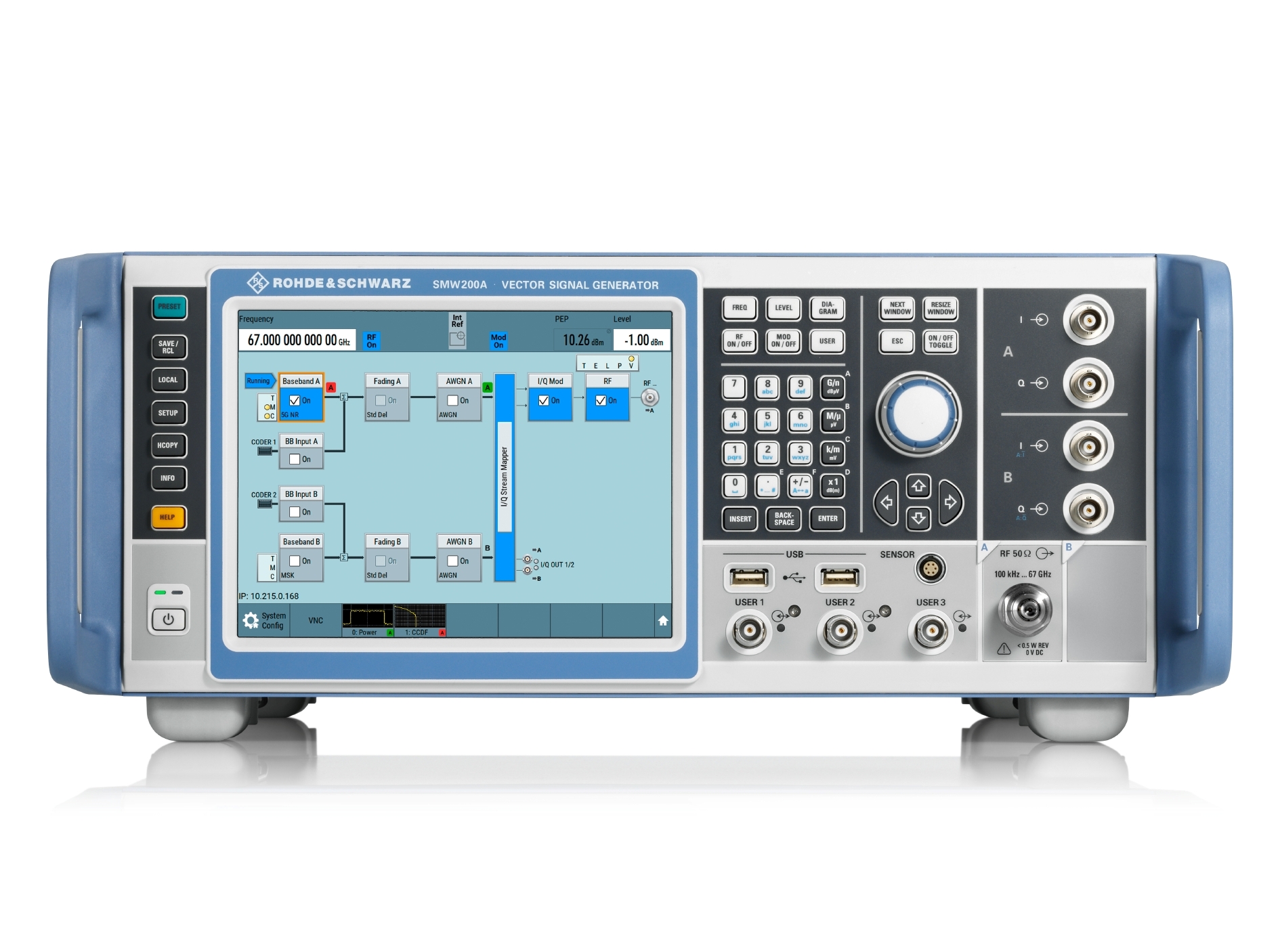 The R&S SMW200A vector signal generator now covers up to 67 GHz as a single-path instrument