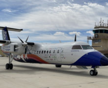 The modified Dash-8 regional airliner is powered on one side by a hydrogen fuel cell powertrain