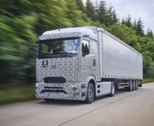 The electric eActros heavy vehicle went through endurance tests in the Swabian Alps